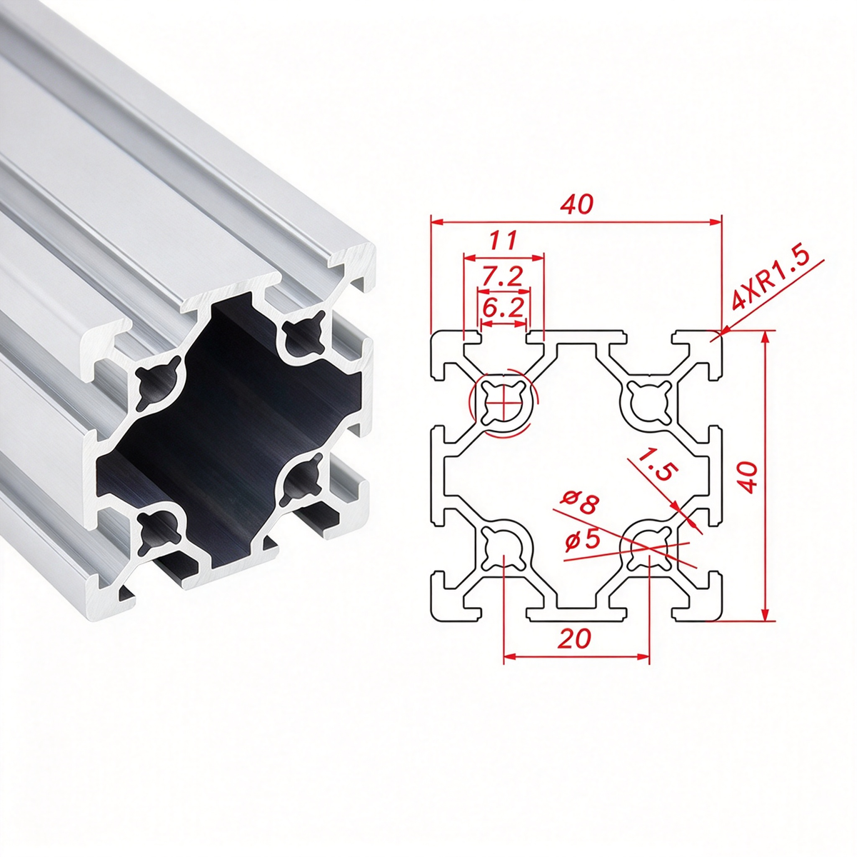 Europäischer Standard 4040 T-Nut-Aluminium-Strangpressprofil - 8mm Nut Industrieller Rahmenbau