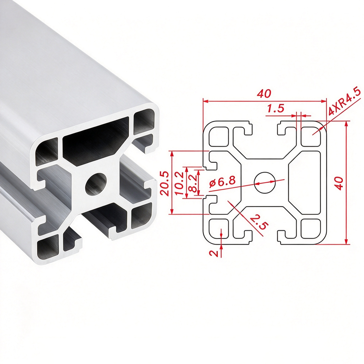 Europäischer Standard 4040 T-Nut-Aluminium-Strangpressprofil - 8mm Nut Industrieller Rahmenbau