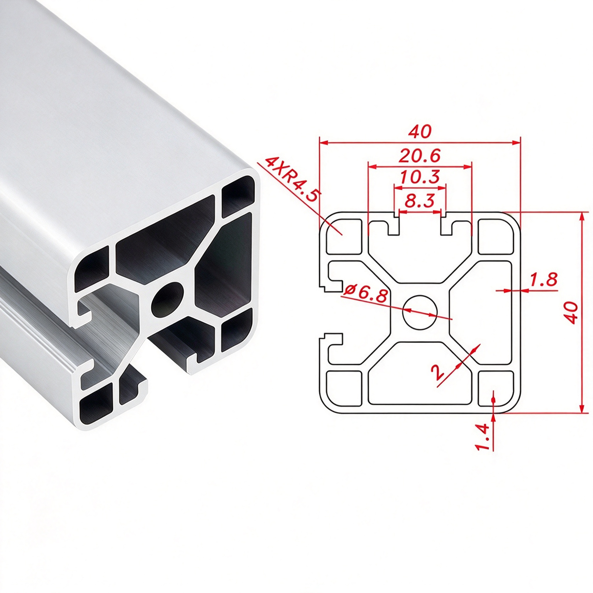 Europäischer Standard 4040 T-Nut-Aluminium-Strangpressprofil - 8mm Nut Industrieller Rahmenbau